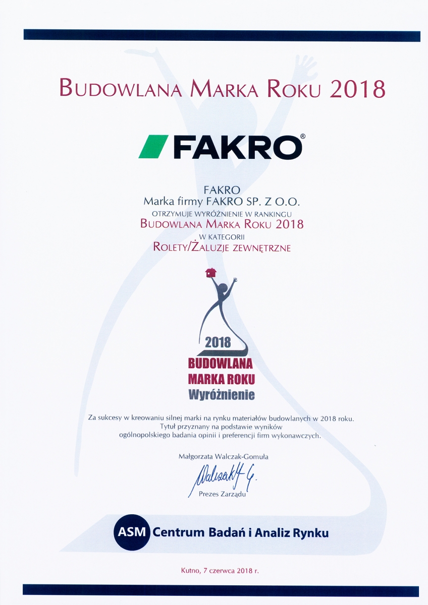 Budowlana-Marka-Roku-2018-Rolety Fakro Budowlana Marka Roku